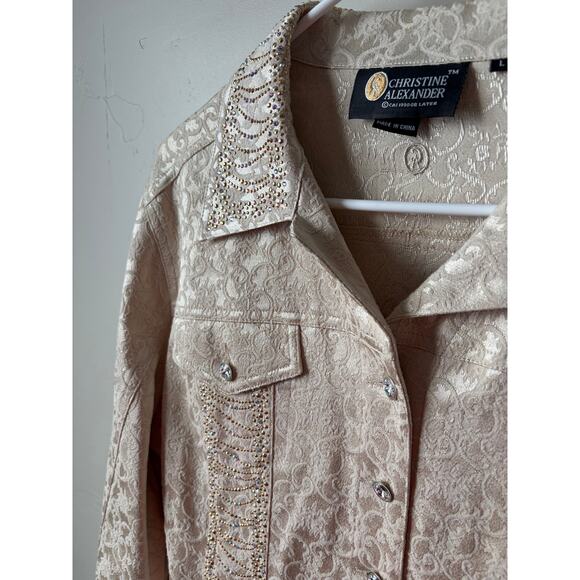 Christine Alexander Cream Denim Jacket Embellished Swarovski Crystal Rhinestones - Picture 4 of 7